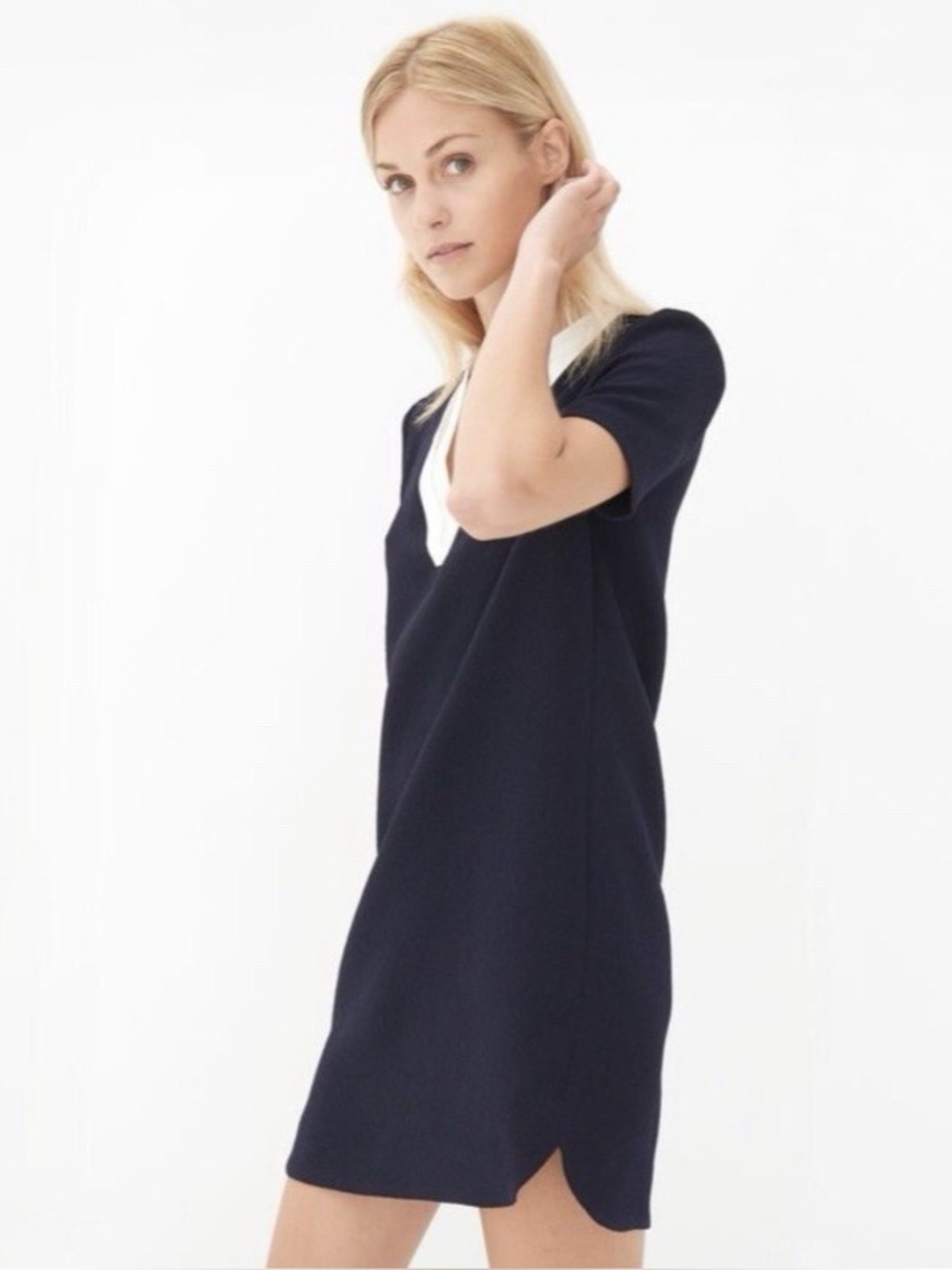 Sandro Green Mini Dress with White V-Neck Trim